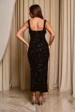 Φόρεμα maxi velvet με παγιέτες και χάντρες μαύρο - Image 6