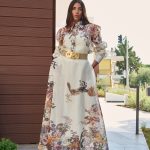 Σετ πουκάμισο - φούστα με floral print και κουμπιά πέρλες μπεζ