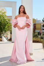 Φόρεμα maxi με σχέδιο φιόγκο και ουρά baby pink