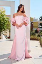 Φόρεμα maxi με σχέδιο φιόγκο και ουρά baby pink