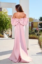 Φόρεμα maxi με σχέδιο φιόγκο και ουρά baby pink