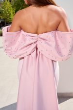 Φόρεμα maxi με σχέδιο φιόγκο και ουρά baby pink
