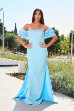 Φόρεμα maxi με σχέδιο φιόγκο και ουρά baby blue