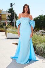 Φόρεμα maxi με σχέδιο φιόγκο και ουρά baby blue