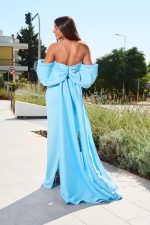 Φόρεμα maxi με σχέδιο φιόγκο και ουρά baby blue