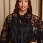 Πουκάμισο δαντελένιο με κορδέλα στο λαιμό μαύρο