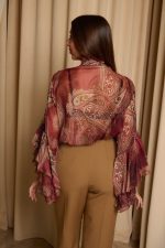 Πουκάμισο see through λαχούρ με φραμπαλά γιακά μπορντό
