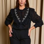 Πουκάμισο με σχέδιο κεντημένο πέρλες και στρας μαύρο