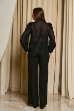 Πουκάμισο με σχέδιο κεντημένο πέρλες και κουμπιά κόσμημα μαύρο