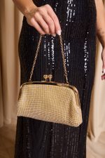 Tσάντα clutch με στρας χρυσή - Image 3