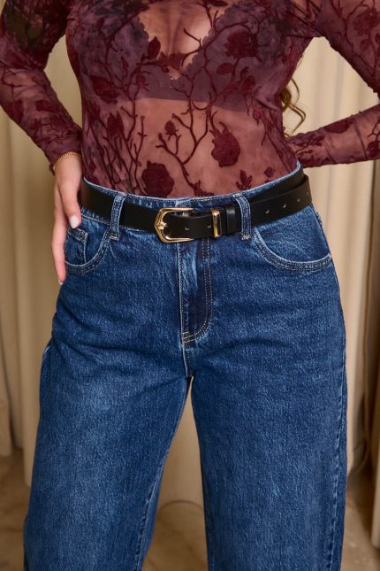 Ζώνη μαύρη δερματίνη με χρυσή αγκράφα