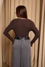 Κορμάκι με σχέδιο δαντέλα στο μπούστο καφέ - Image 4