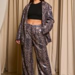 Σετ σακάκι - παντελόνι με παγιέτες snake print