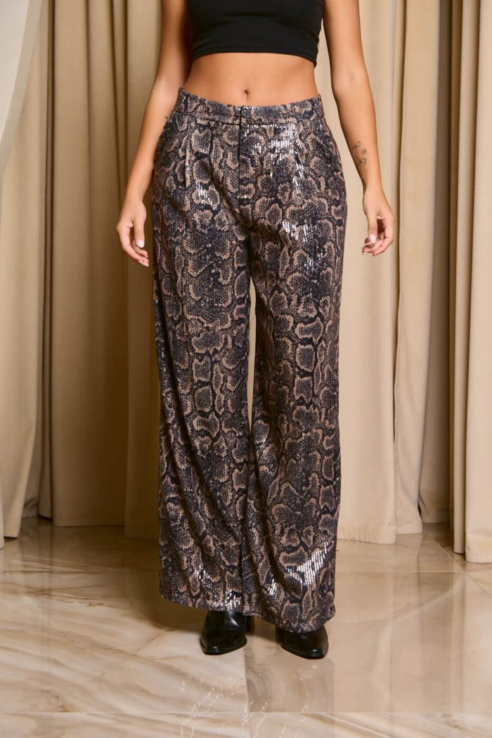 Σετ σακάκι - παντελόνι με παγιέτες snake print