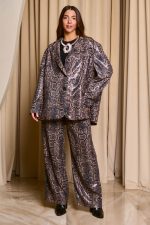 Σετ σακάκι - παντελόνι με παγιέτες snake print