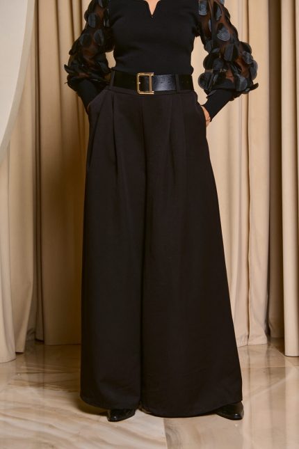 Παντελόνι με πιέτες μπροστά και ζώνη μαύρο