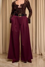 Παντελόνι με πιέτες μπροστά και ζώνη βουργουνδί - Image 3