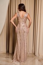 Φόρεμα maxi με παγιέτες και βαθύ V ντεκολτέ rose gold