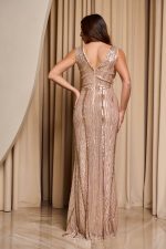 Φόρεμα maxi με παγιέτες και βαθύ V ντεκολτέ rose gold