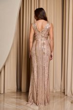 Φόρεμα maxi με παγιέτες και βαθύ V ντεκολτέ rose gold