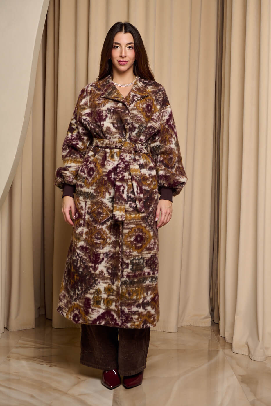 GA-2028 Παλτό μακρύ με ζώνη εμπριμέ