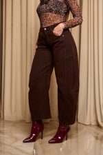 Παντελόνι τζιν barrel σκούρο καφέ - Image 4