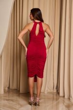 Φόρεμα midi με σούρες και halter neck κόκκινο