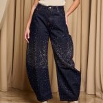 Παντελόνι τζιν barrel με στρας σκούρο μπλε