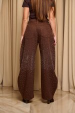 Παντελόνι τζιν barrel με στρας σκούρο καφέ - Image 7