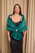 Γούνα συνθετική ετόλ με κόσμημα στρας κυπαρισσί - Image 3