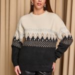 Μπλούζα πλεκτή με Jacquard σχέδιο ασπρόμαυρη