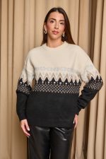 Μπλούζα πλεκτή με Jacquard σχέδιο ασπρόμαυρη