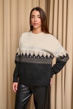 Μπλούζα πλεκτή με Jacquard σχέδιο ασπρόμαυρη - Image 4