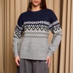 Μπλούζα πλεκτή με Jacquard σχέδιο μπλε - γκρι