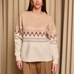 Μπλούζα πλεκτή με Jacquard σχέδιο μπεζ - εκρού