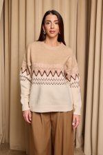 Μπλούζα πλεκτή με Jacquard σχέδιο μπεζ - εκρού