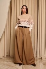 Μπλούζα πλεκτή με Jacquard σχέδιο μπεζ - εκρού - Image 2