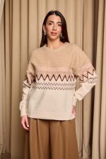 Μπλούζα πλεκτή με Jacquard σχέδιο μπεζ - εκρού - Image 3