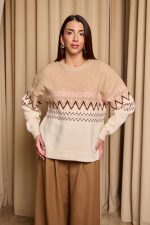 Μπλούζα πλεκτή με Jacquard σχέδιο μπεζ - εκρού - Image 4