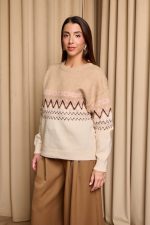 Μπλούζα πλεκτή με Jacquard σχέδιο μπεζ - εκρού - Image 5