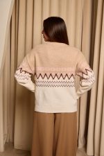 Μπλούζα πλεκτή με Jacquard σχέδιο μπεζ - εκρού - Image 6