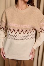 Μπλούζα πλεκτή με Jacquard σχέδιο μπεζ - εκρού - Image 7