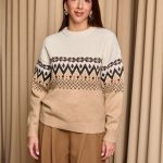 Μπλούζα πλεκτή με Jacquard σχέδιο εκρού - μπεζ