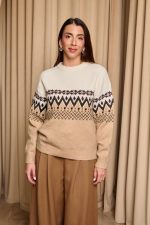 Μπλούζα πλεκτή με Jacquard σχέδιο εκρού - μπεζ