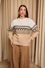 Μπλούζα πλεκτή με Jacquard σχέδιο εκρού - μπεζ - Image 3