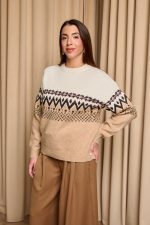 Μπλούζα πλεκτή με Jacquard σχέδιο εκρού - μπεζ - Image 4