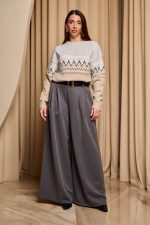 Μπλούζα πλεκτή με Jacquard σχέδιο γκρι - μπεζ - Image 2