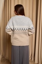 Μπλούζα πλεκτή με Jacquard σχέδιο γκρι - μπεζ - Image 5