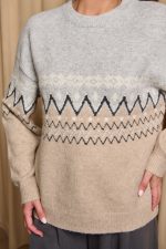 Μπλούζα πλεκτή με Jacquard σχέδιο γκρι - μπεζ - Image 6