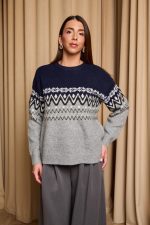 Μπλούζα πλεκτή με Jacquard σχέδιο μπλε - γκρι - Image 3